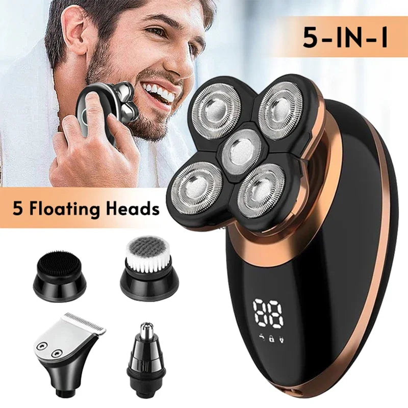 5 in 1 Electric Shaver for Men Bald Head Hair Clipper Nose Trimmer Floating 5 Blade Heads Shaving Beard Knife Rechargeable Razor
