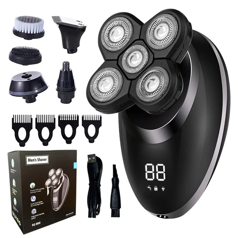 5 in 1 Electric Shaver for Men Bald Head Hair Clipper Nose Trimmer Floating 5 Blade Heads Shaving Beard Knife Rechargeable Razor